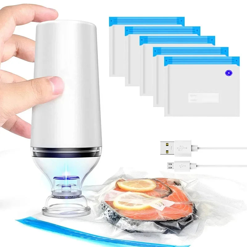 ハンディ真空シーラー 充電式 コードレス 専用袋つき｜手のひらサイズ 食品保存 冷凍 作り置き